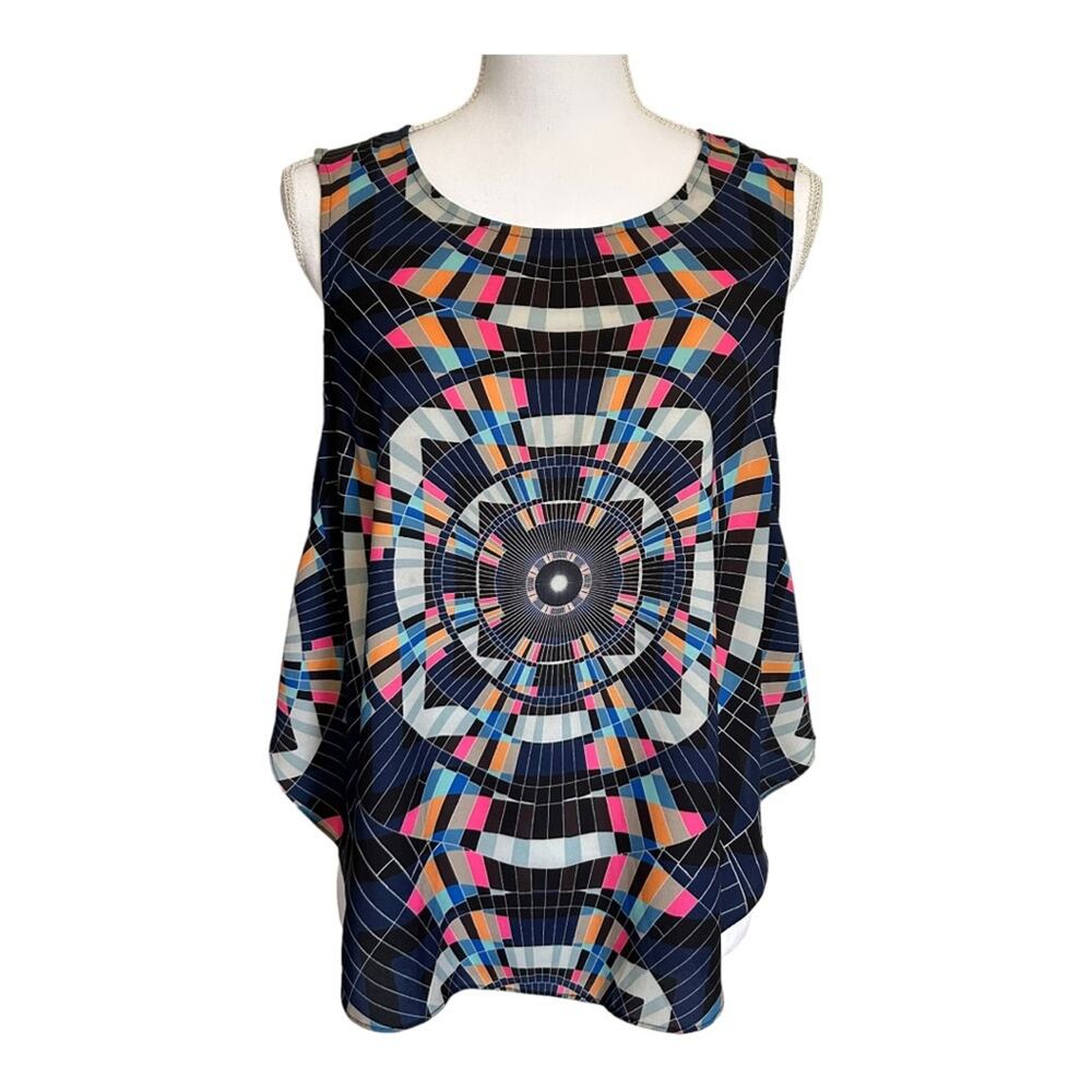 Mara Hoffman Crêpe de Chine Print Front Navy Black Tank Medium